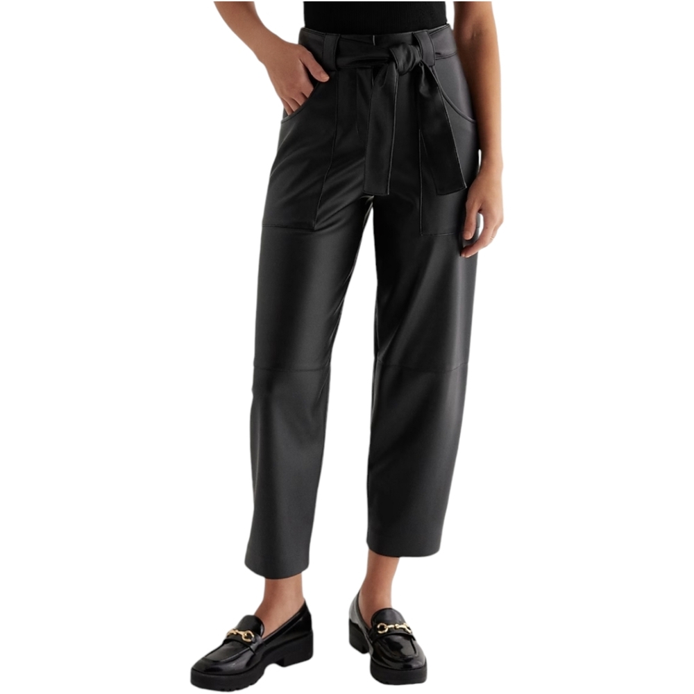 Express Faux Leather High Waisted Belted Utility Ankle Pants Womens OR Black